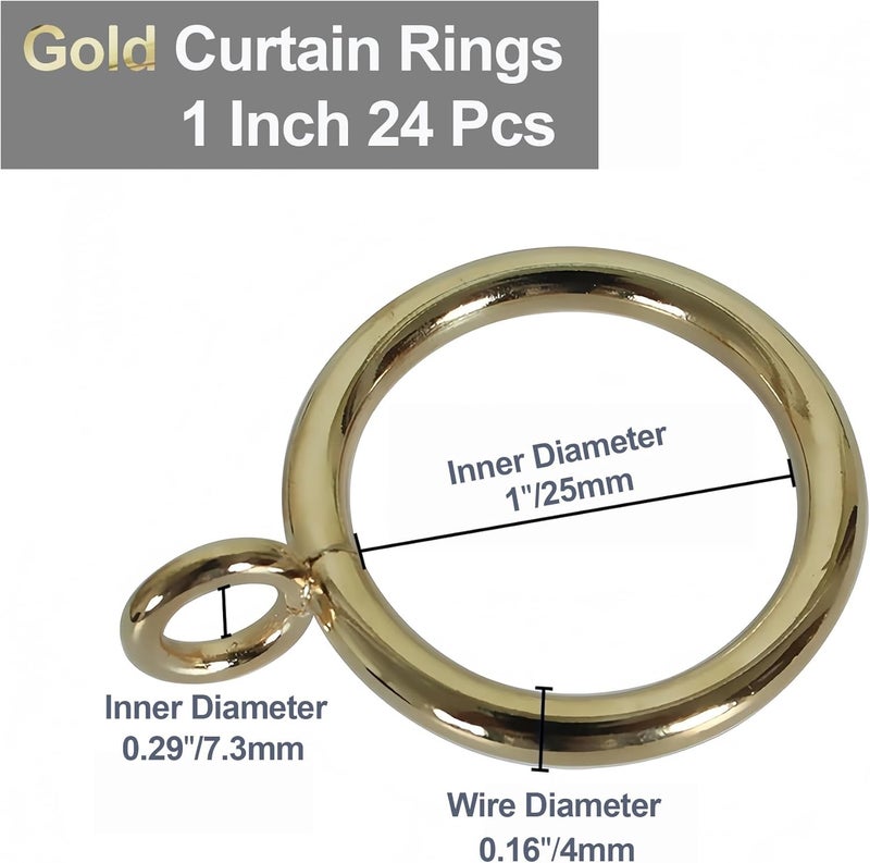 LEPEVNEY Gold Curtain Rings Metal Drapery Ring for Curtain Rods Gold Tone, Inner Diameter 1 Inch 24 Pcs - Image 2